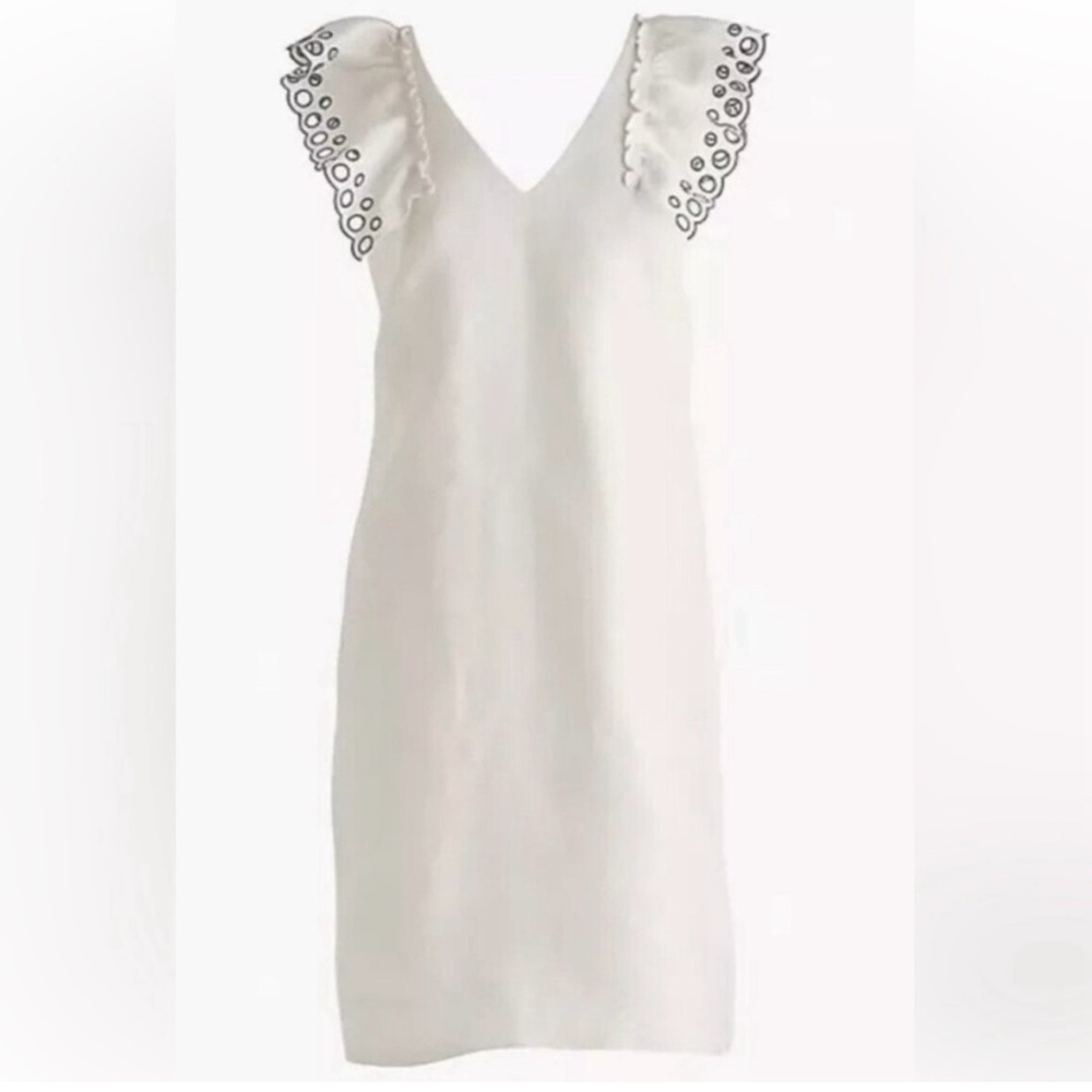 J Crew Women’s Linen Blend Flutter Sleeve Eyelet Detail Dress Career Size 4